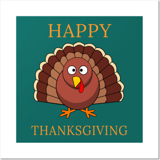 Happy Thanksgiving Day Funny Cartoon Turkey Gift Posters and Art